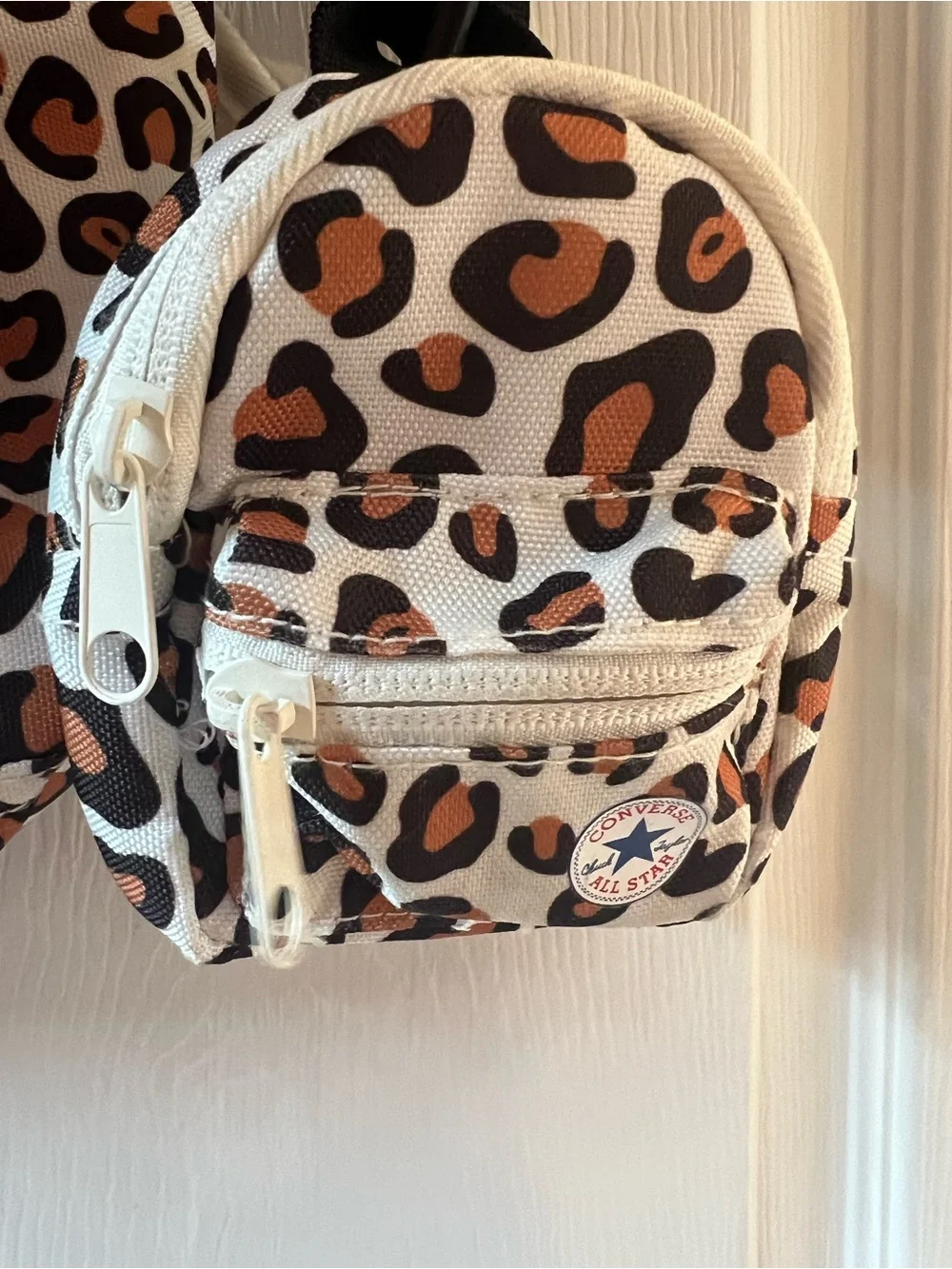 Converse White Leopard Print Backpack with Tan and Black Spots